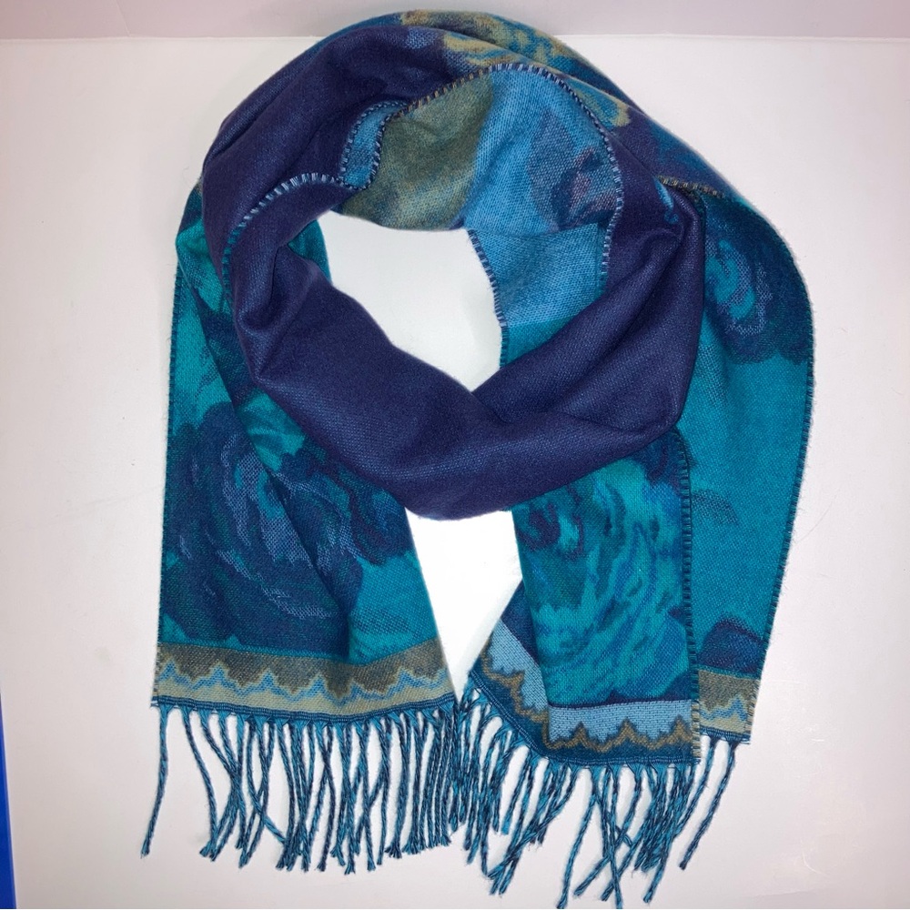 Soft winter scarf by FRAAS, Feel Cashmink, Blue Turquoise, Gold, Hypoallergenic